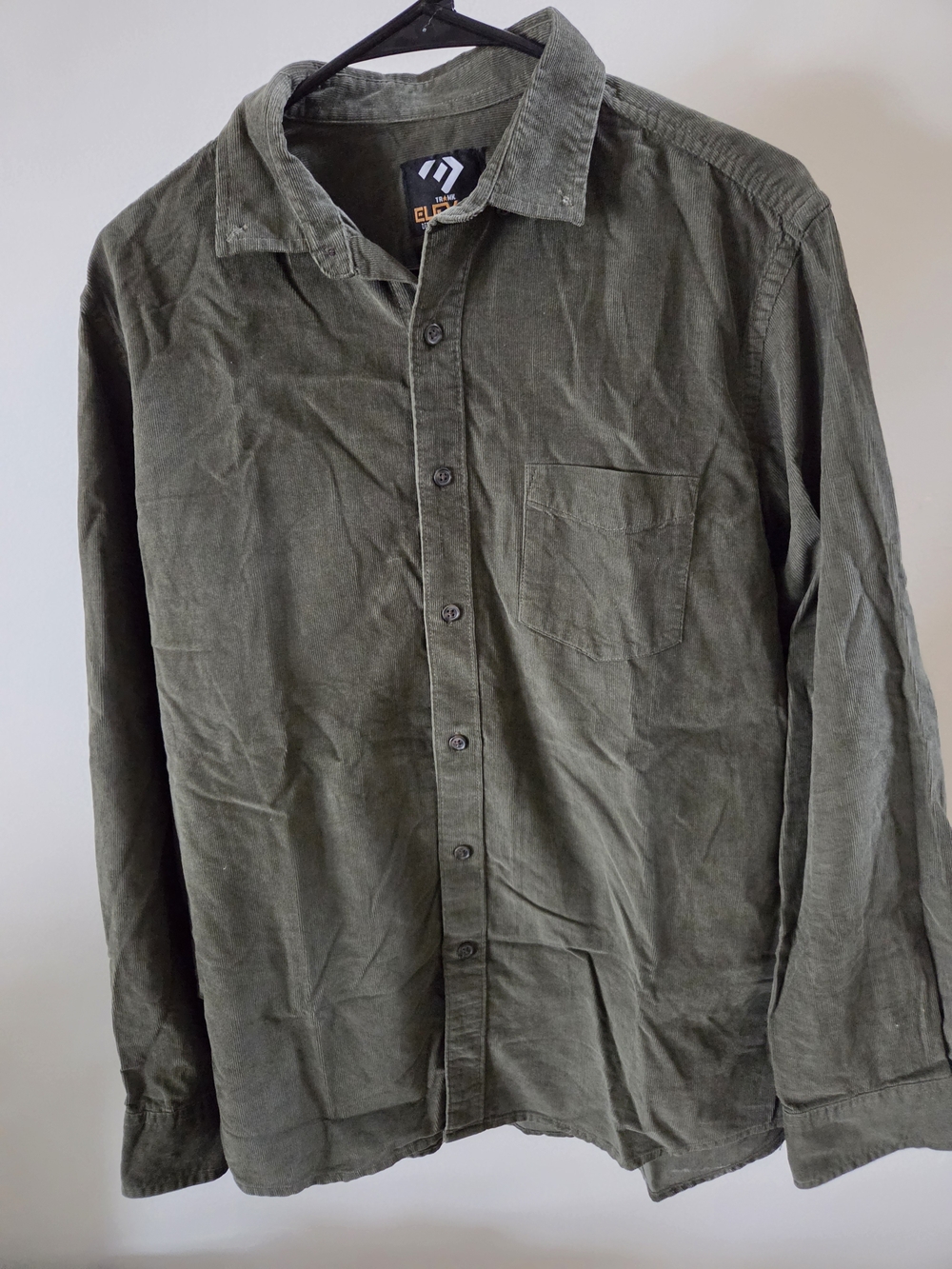 Men's Olive Green Corduroy Button-Down Shirt